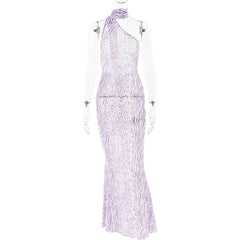 Halter one shoulder leopard print sheer mesh maxi dress  | samba dress