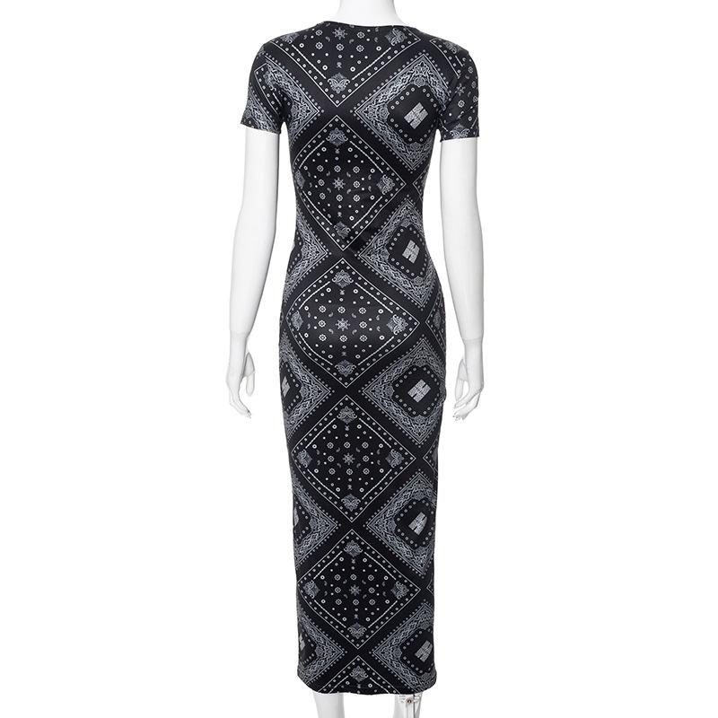 Short sleeve print crewneck midi dress