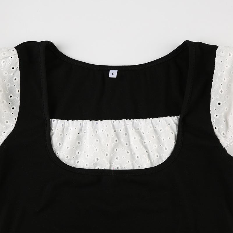 Puff sleeve square neck patchwork top