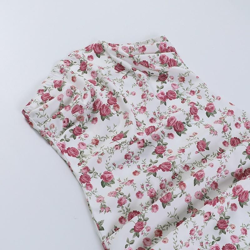 Flower print backless tube mini dress