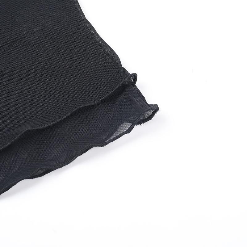 Crewneck long sleeve mesh cross pattern top