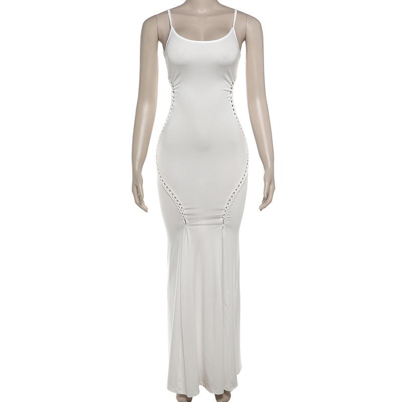 U neck hollow out solid cami maxi dress