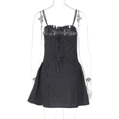 Polka dot button ruched cami mini dress