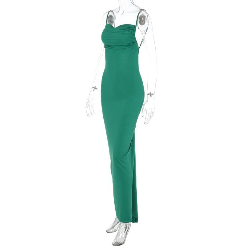 Ruched solid backless cowl neck cami maxi dress  | red tango dress