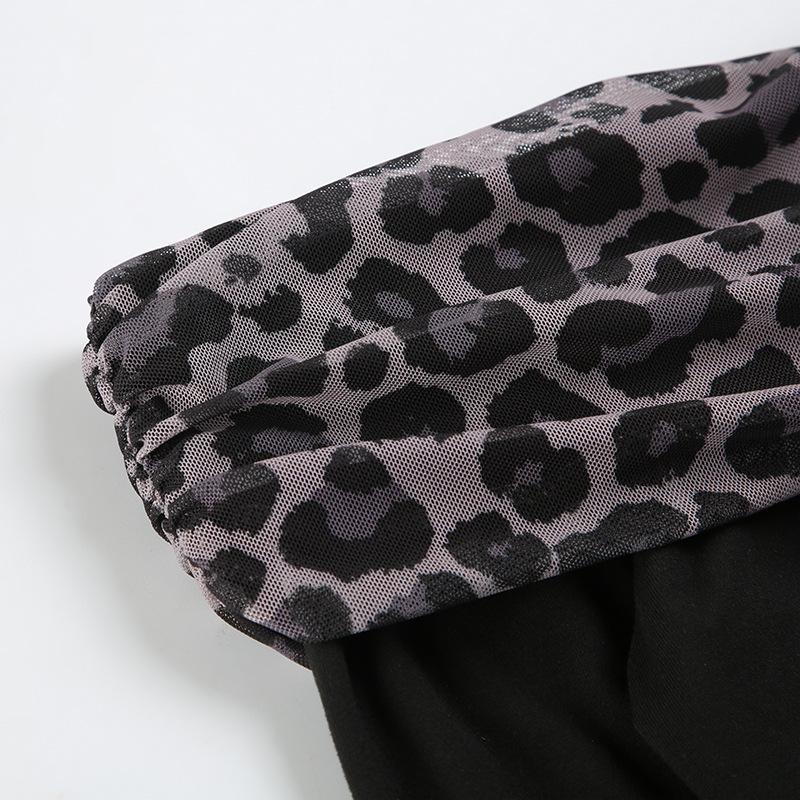 Off shoulder long sleeve leopard print mini dress
