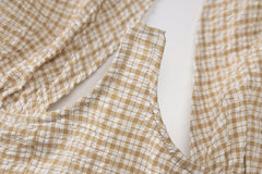 Sleeveless backless halter hollow out plaid cut out top