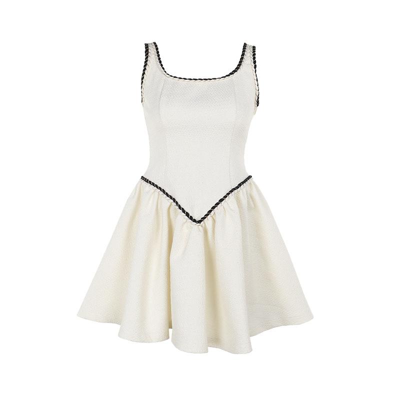 U neck zip-up backless cami mini dress