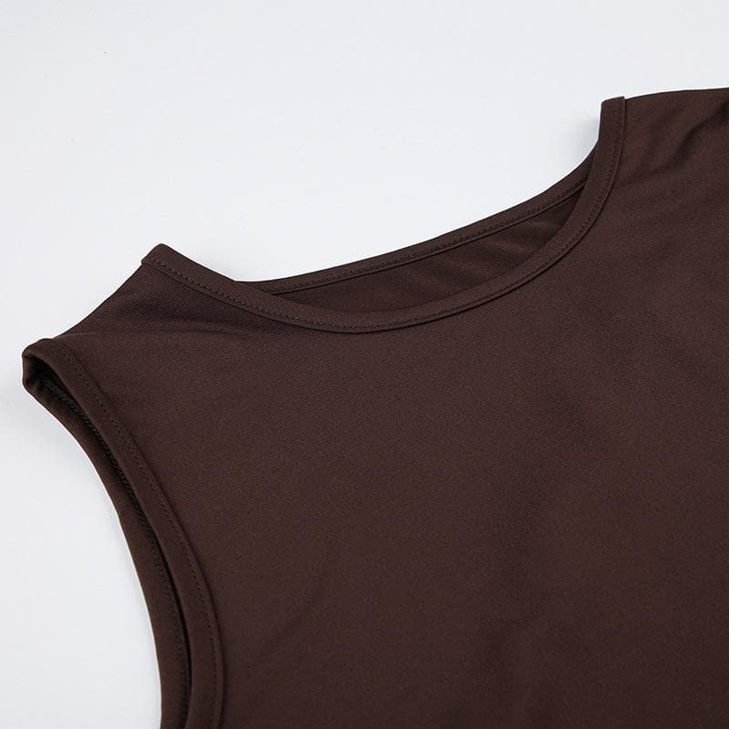 Irregular crewneck button hollow out cut out top