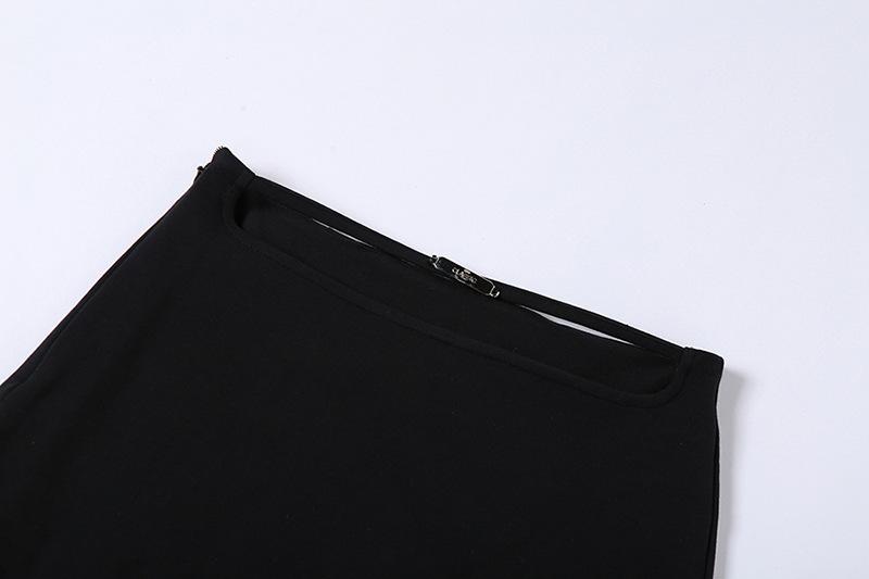 Hollow out metal chain self tie zip-up mini skirt