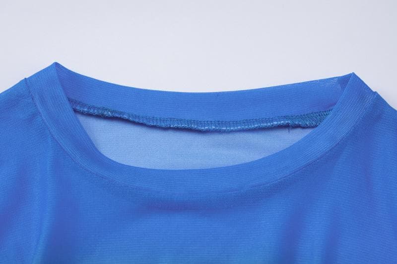 Contrast sheer mesh see through long sleeve crewneck mini dress  | samba dress
