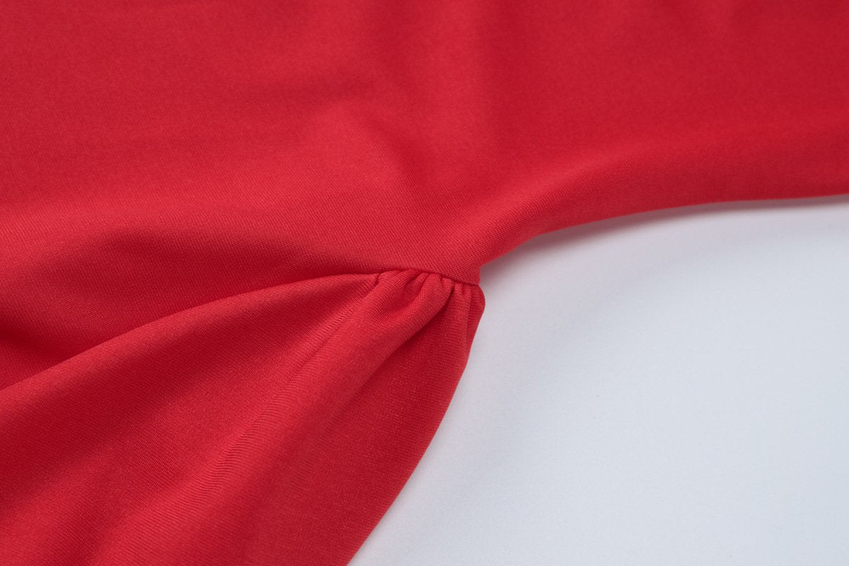 Long sleeve bowknot solid ruched mini dress  | red tango dress