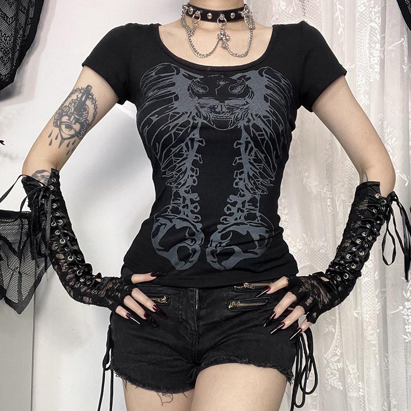 Short sleeve print hollow out o ring top