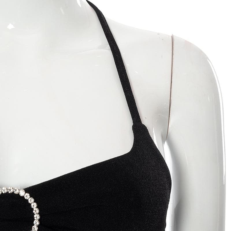 Ruffled metal ring halter cop top