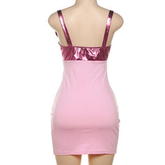 Hollow out metallic patchwork backless cami mini dress