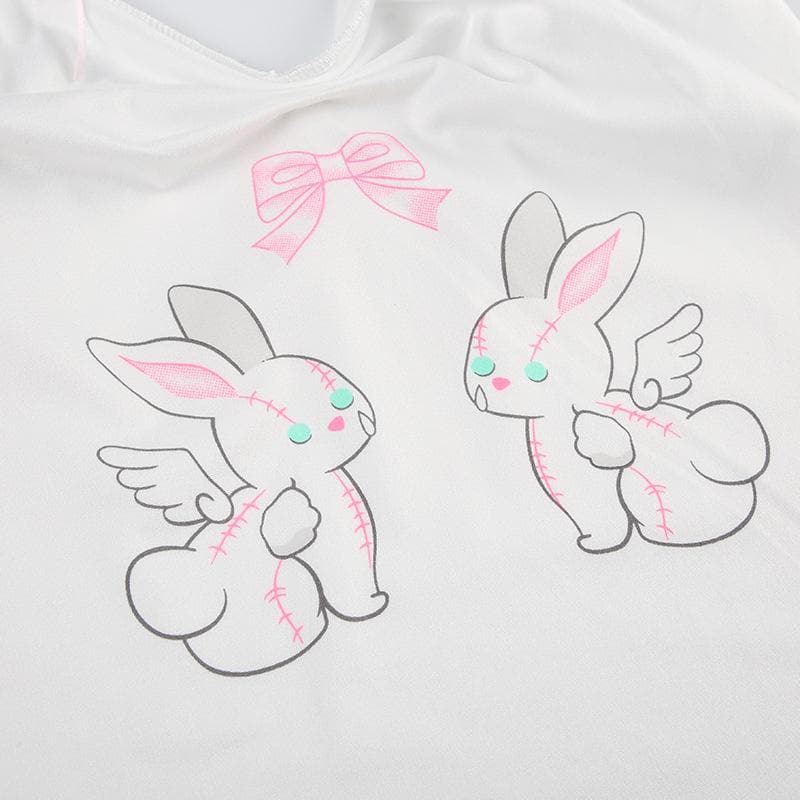 Bowknot rabbit print ruched v neck cami top