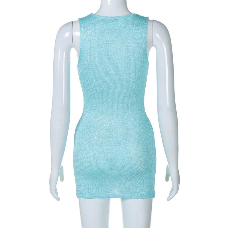 Sleeveless u neck knitted solid mini dress  | red tango dress