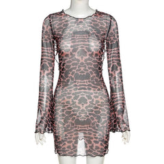 Sheer mesh leopard print contrast see through self tie backless mini dress  | samba dress