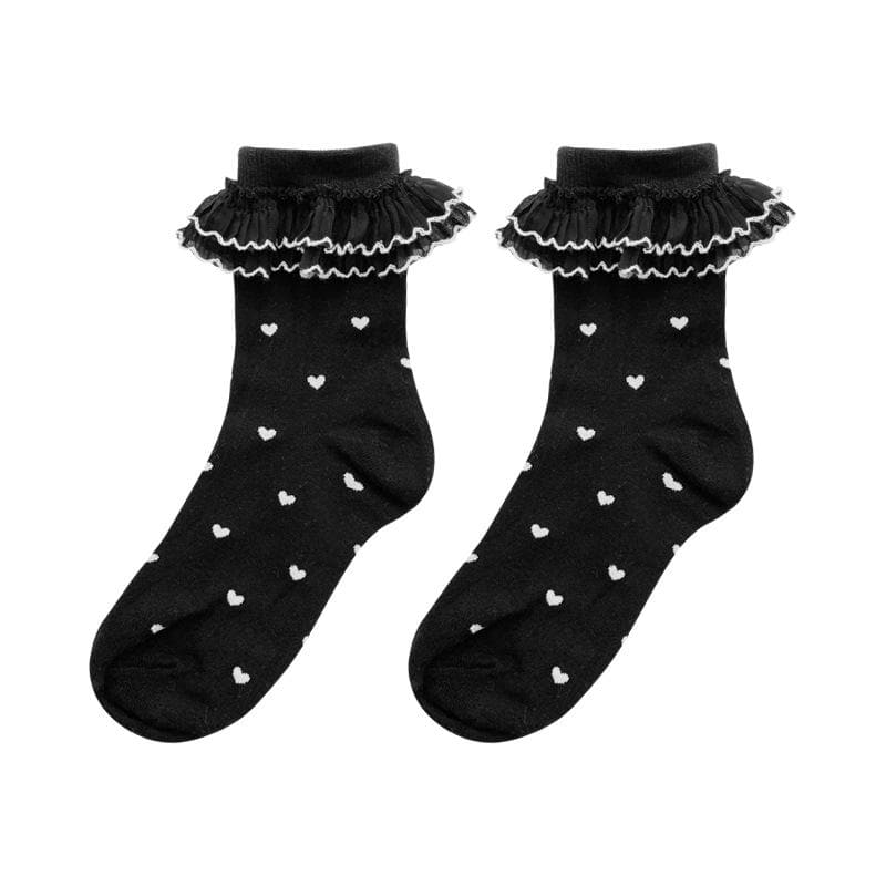 Heart pattern ruffle long socks