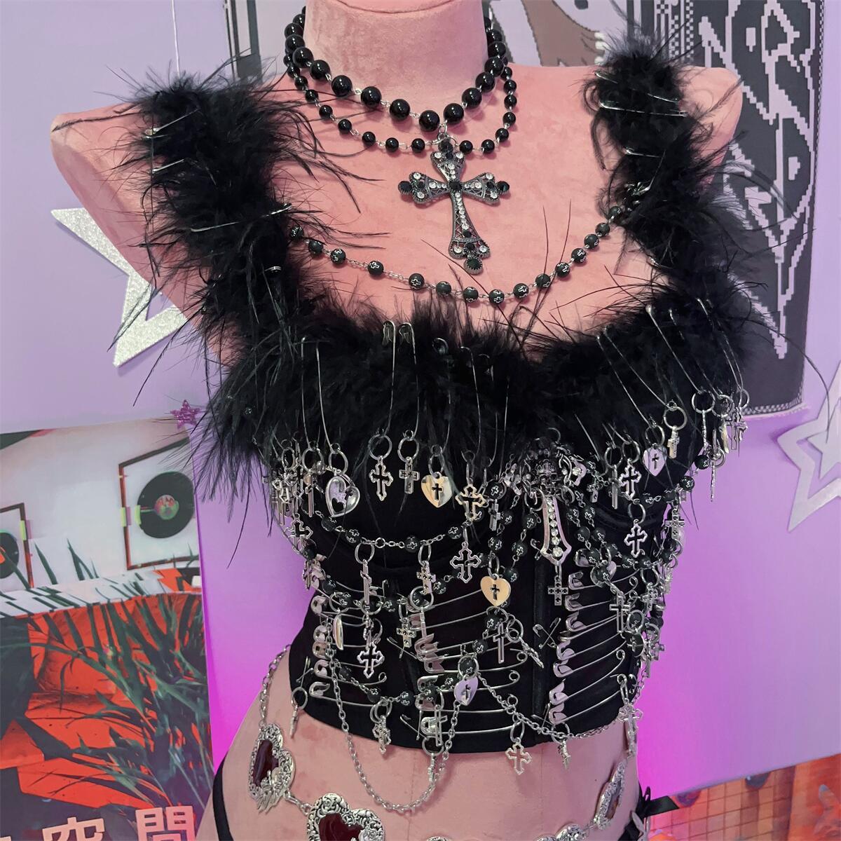 Fluffy beaded metal applique crop top