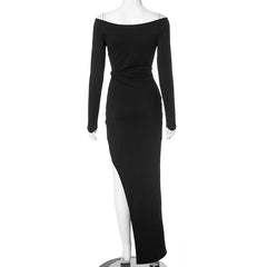 Off shoulder long sleeve hollow out slit maxi dress