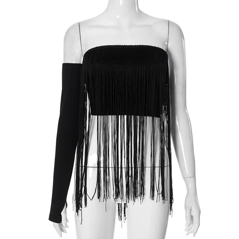 Tassels solid backless tube top