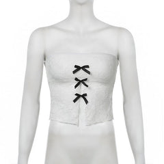 Bowknot lace slit tube top
