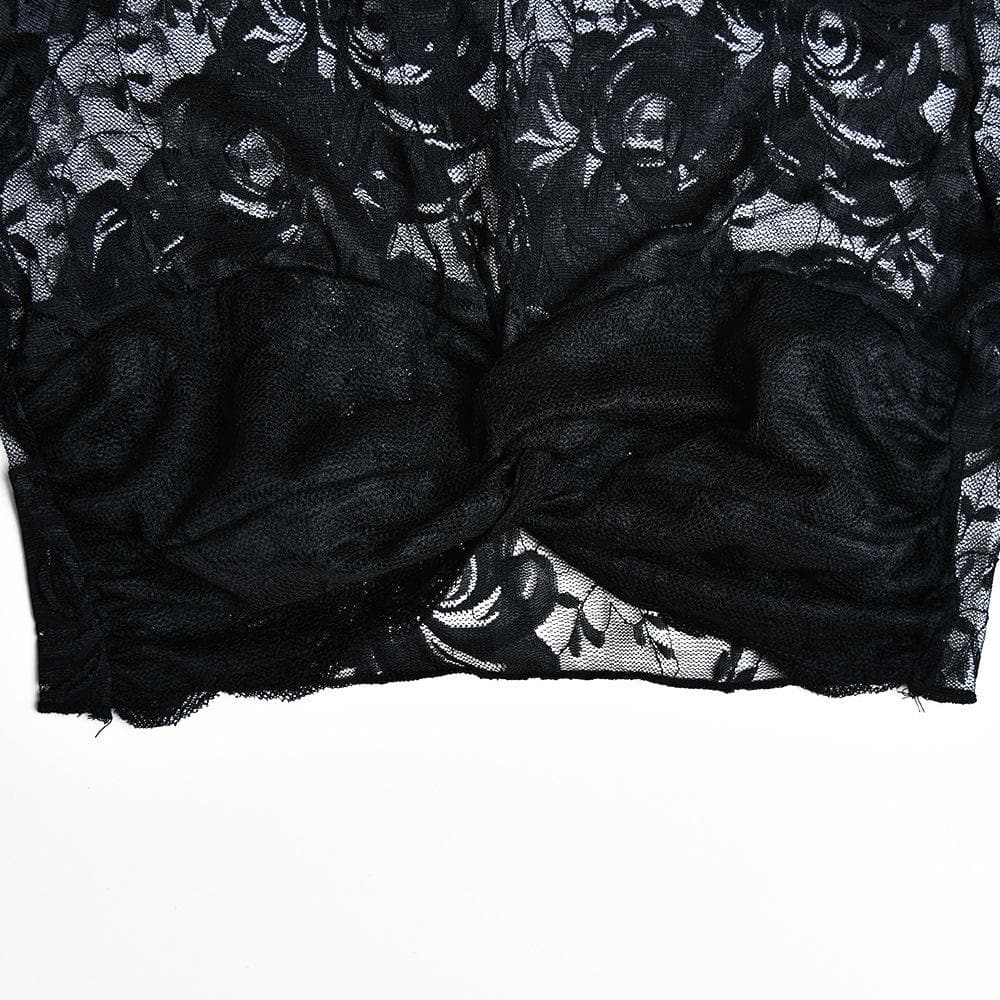 Sheer mesh see through solid flared sleeve ruched crop top