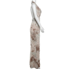 Halter ruffle deep square neck backless maxi dress