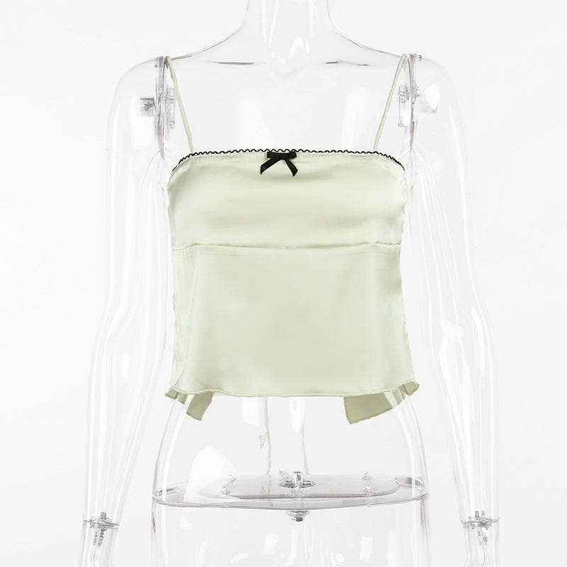 Bowknot ruffle self tie backless cami top