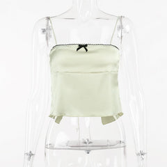 Bowknot ruffle self tie backless cami top