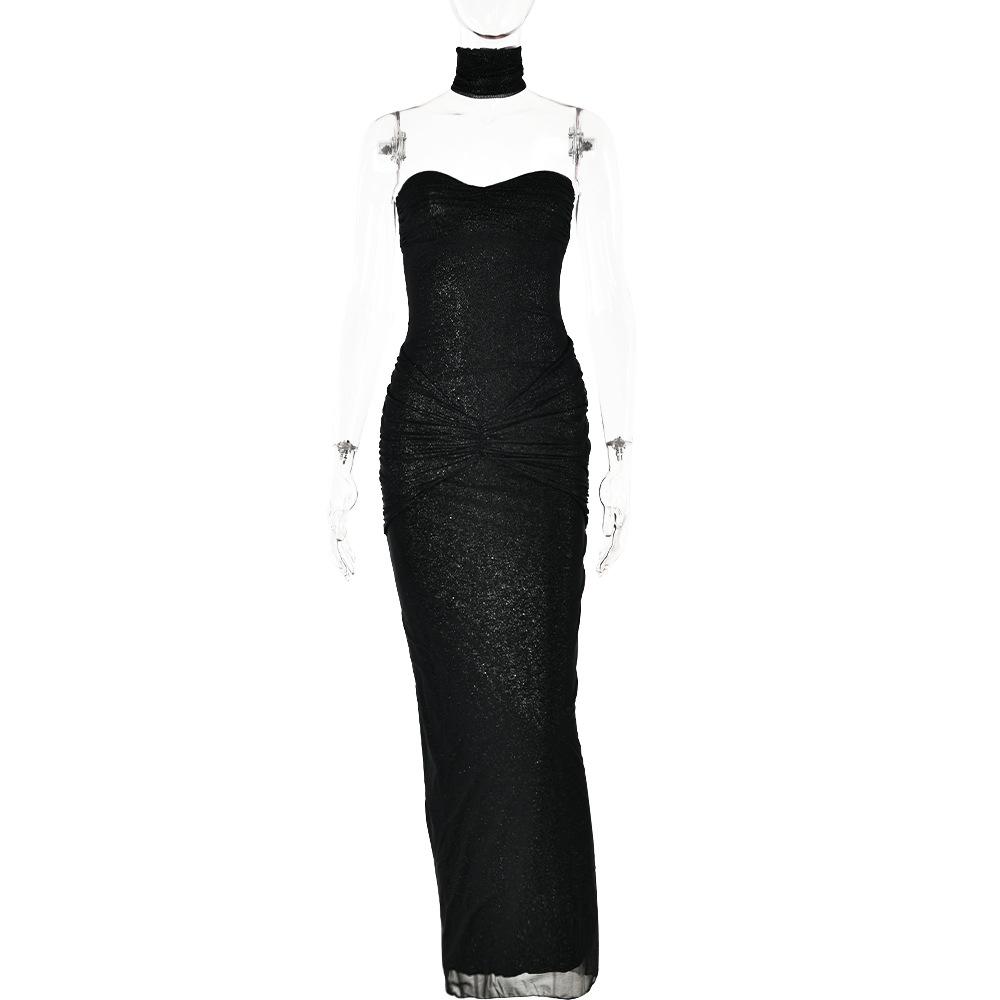 Sweetheart neck glitter ruched 2 piece tube maxi dress
