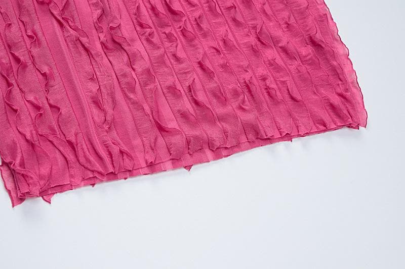Textured ruffle solid halter self tie v neck backless mini dress  | red tango dress
