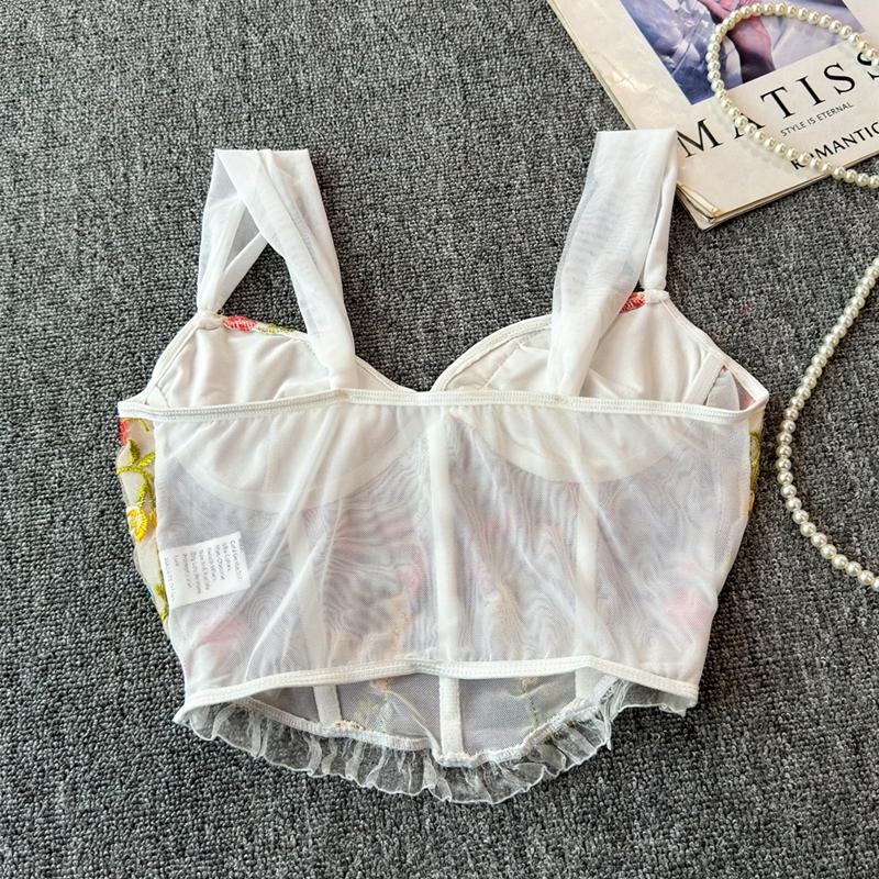 Flower embroidery bustier mesh cami top