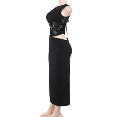 Sleeveless lace hollow out maxi dress