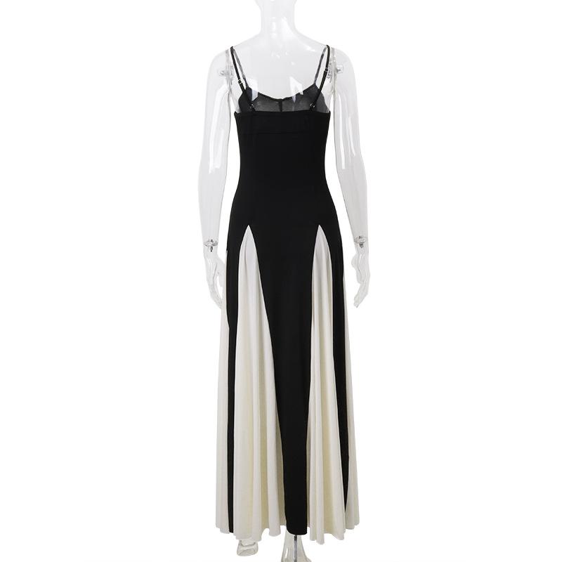 V neck patchwork contrast cami maxi dress