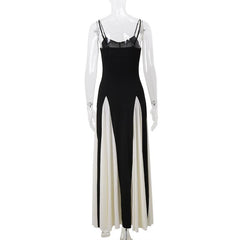 V neck patchwork contrast cami maxi dress