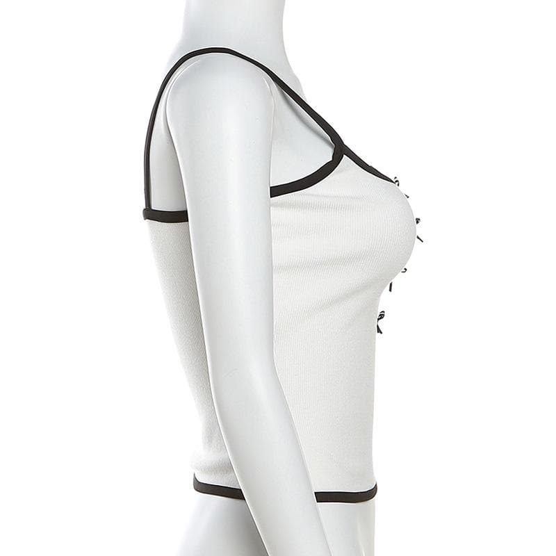U neck hollow out bowknot stitch cami cut out top