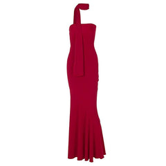 Ribbed ruffle solid backless sleeveless tube maxi dress  | red tango dress