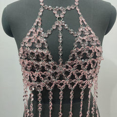Halter o ring hollow out crystal tassels top