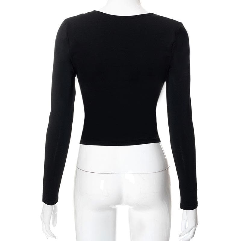 Hollow out solid long sleeve backless cut out top
