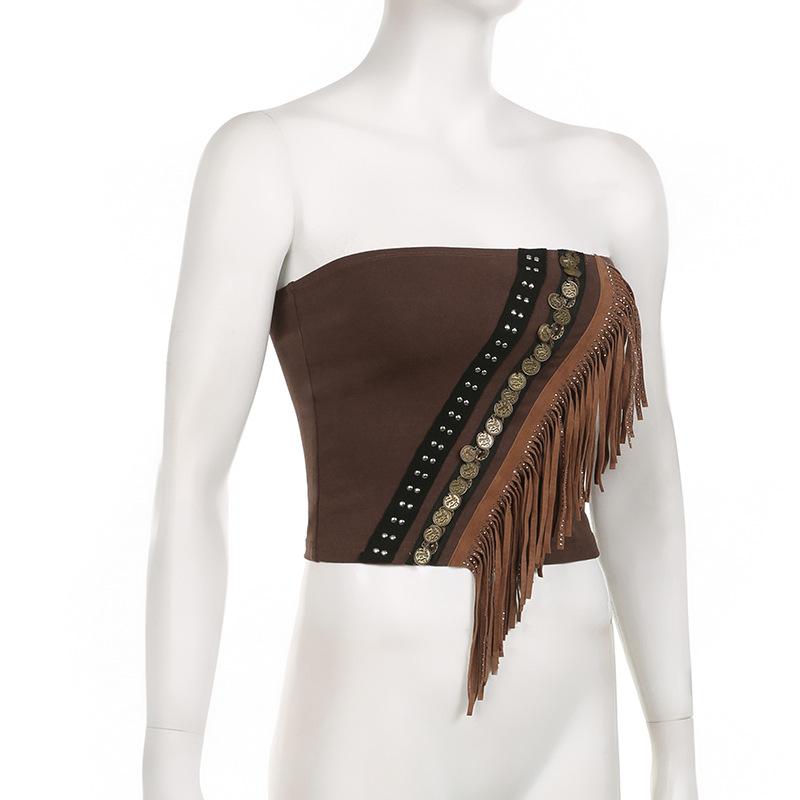 Beaded patchwork backless tube top