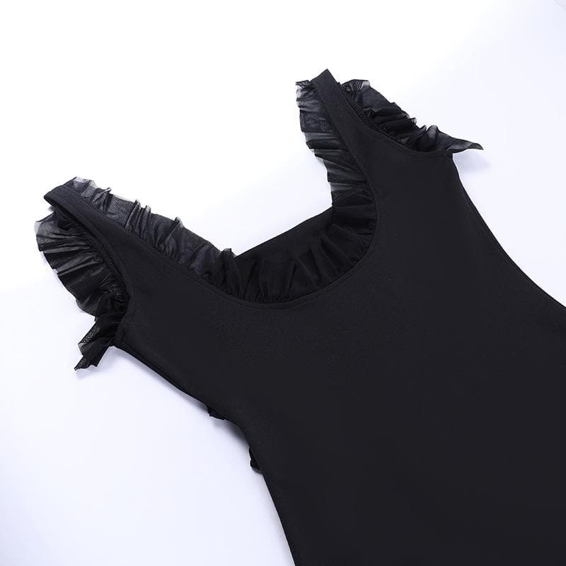 Ruffle cap sleeve slit square neck irregular solid maxi dress  | red tango dress
