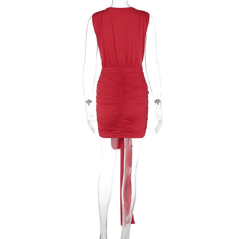Deep V neck ruched solid mini dress  | red tango dress