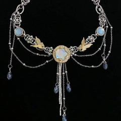 Butterfly pendant print choker necklace