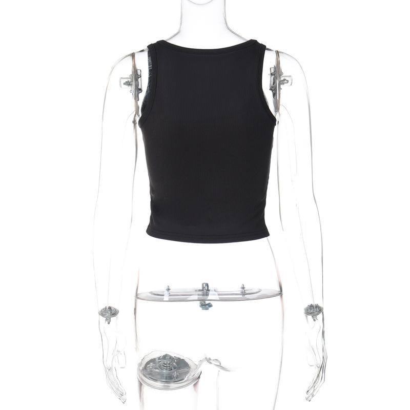 U neck beaded ribbed contrast tank top