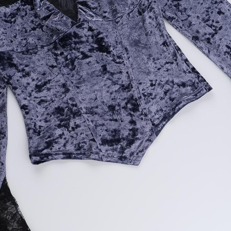 Off shoulder long flared sleeve velvet top