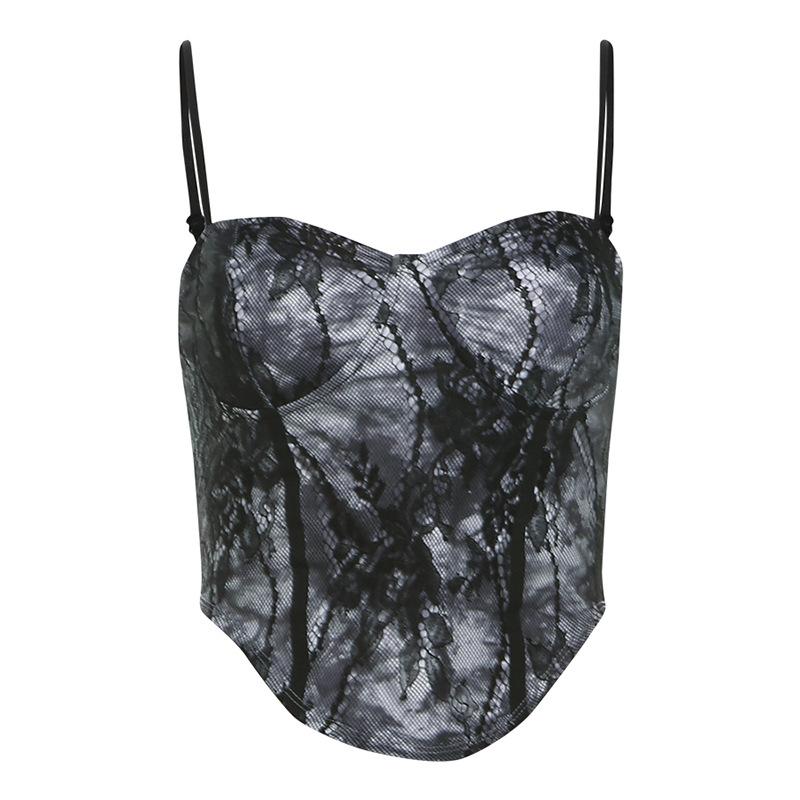 Sweetheart neck tie dye lace cami top