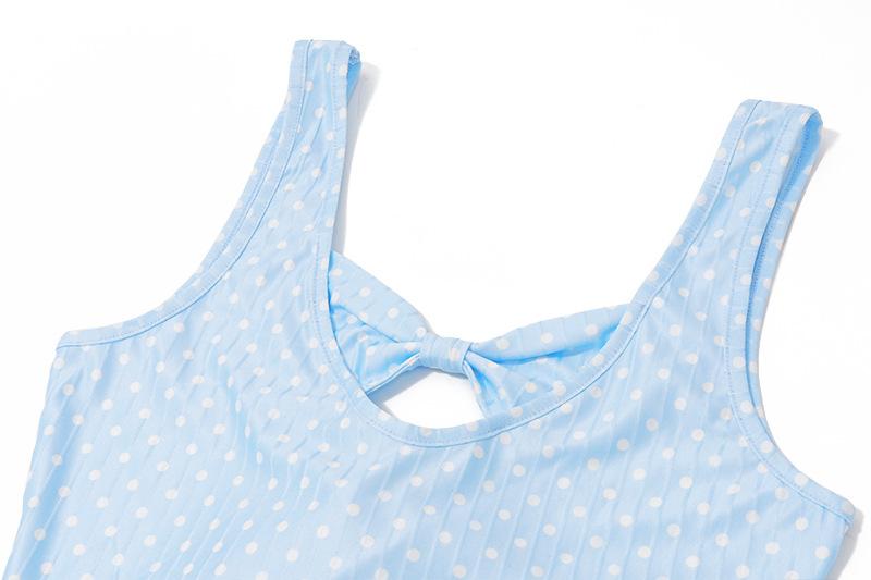 Sleeveless polka dot bowknot hollow out pant set