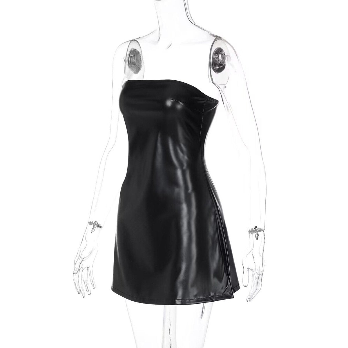 PU leather zip-up backless mini dress