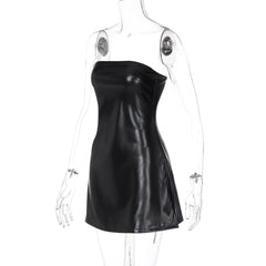 PU leather zip-up backless mini dress